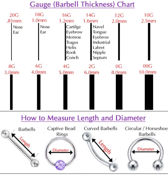 Labret Size Chart